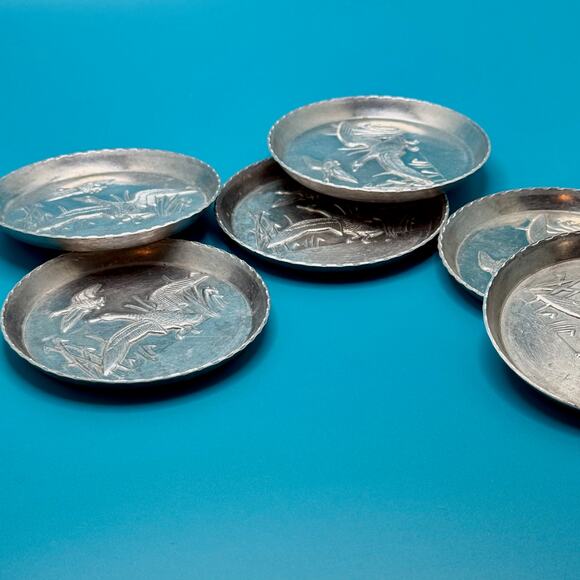 Vintage MCM Aluminum Coasters Duck Scene in Marsh 6 each - Picture 4 of 8